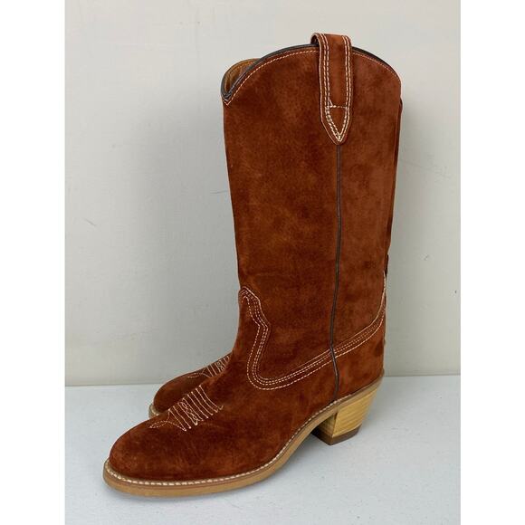 Wolverine Shoes - VTG 1974 Women Wolverine USA 12" Western suede leather cowgirl heeled boots, 6